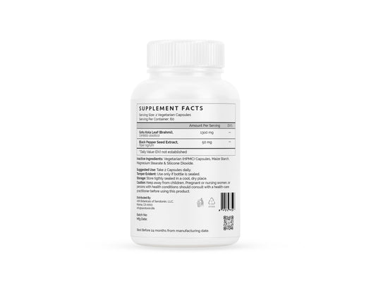 Arth Botanicals Ayurvedic brain health supplement vegan capsules label showing ingredients