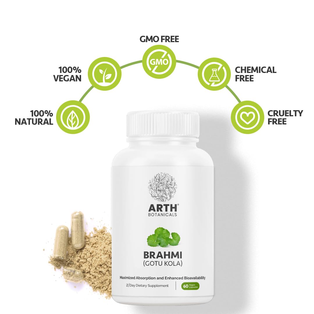 Authentic plant based Gotu Kola capsules by Arth Botanicals for stress relief