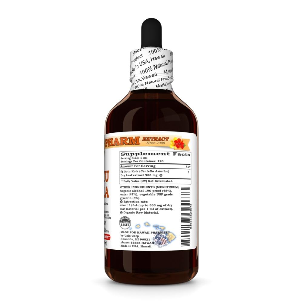 Hawaii Pharm Centella Asiatica Tincture 4 fluid ounces liquid drops label details