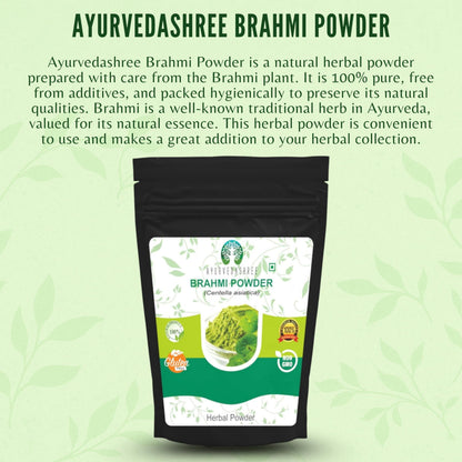 Pure green Gotu Kola herbal powder displayed next to its original packaging