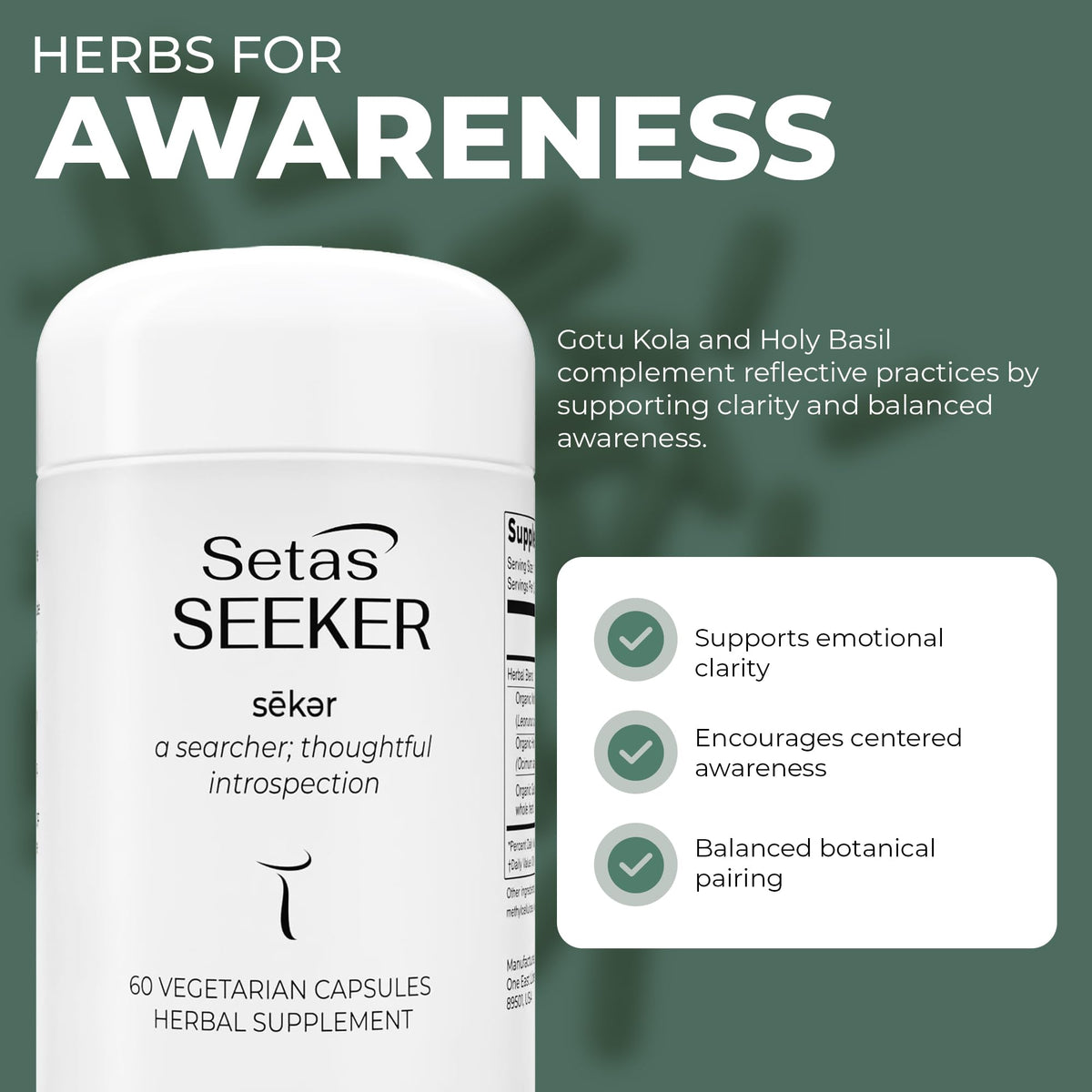 Setas Seeker premium imported USA supplement container resting on a clean surface.