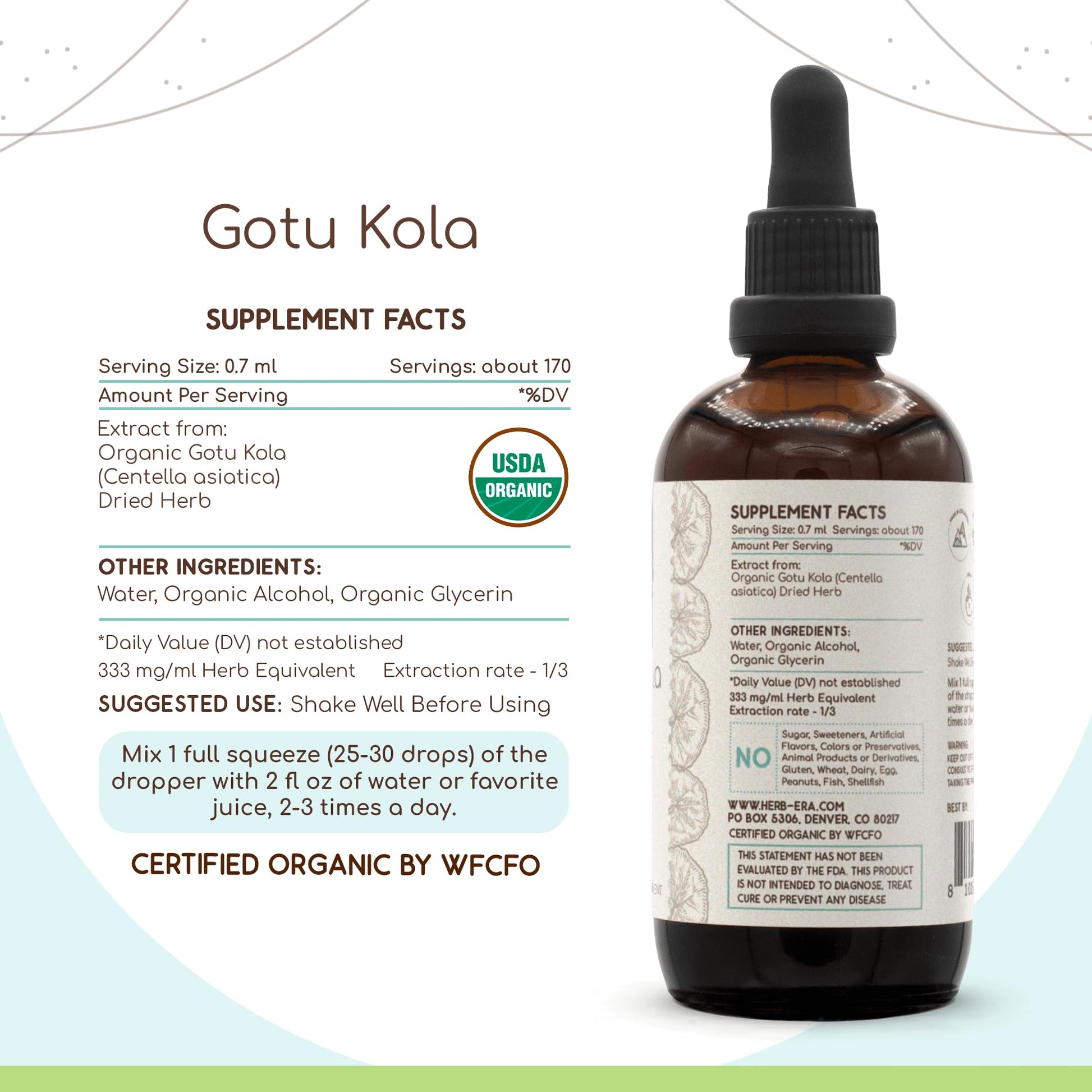 Premium USA imported HerbEra Gotu Kola liquid tincture with dropper cap