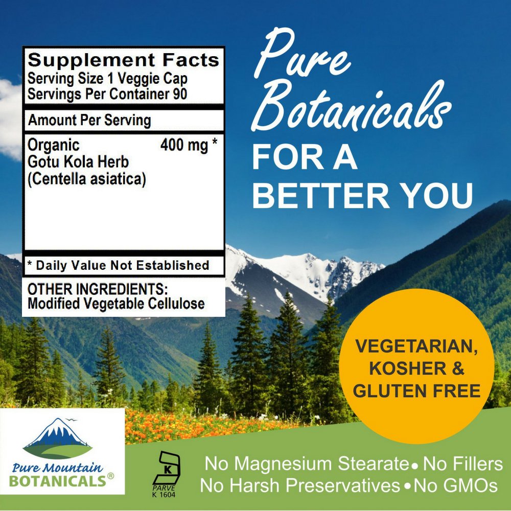 Pure Mountain Botanicals organic herbal supplements brown glass bottle showing 400mg potency