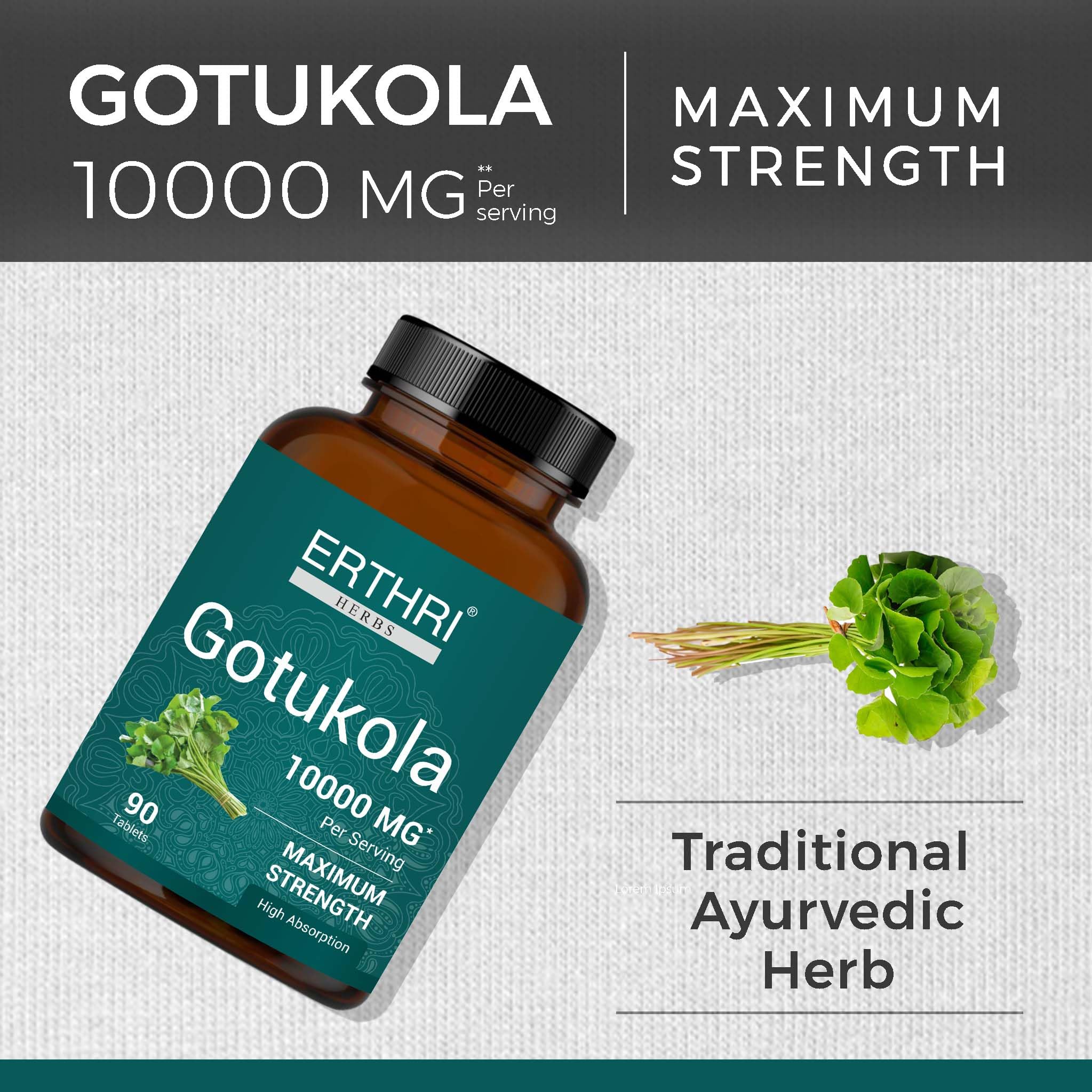 ERTHRI Centella asiatica maximum strength vegan tablets supplement facts label