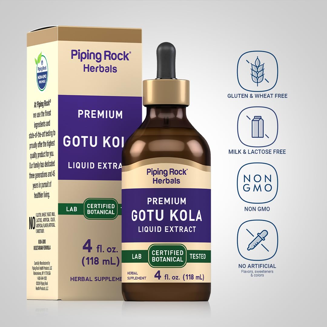 Vegetarian alcohol free Gotu Kola liquid tincture by Piping Rock for cognitive support
