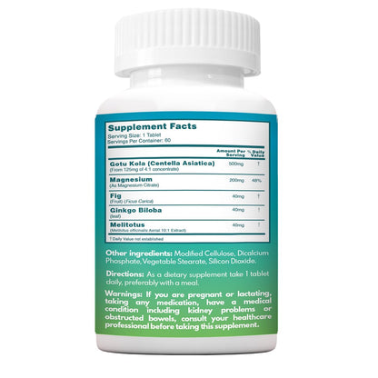 VAL brain and memory support supplement side label featuring manufacturing information