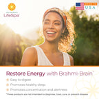 LifeSpa Brahmi Brain dietary supplement bottle showing ingredient information and Ayurvedic benefits