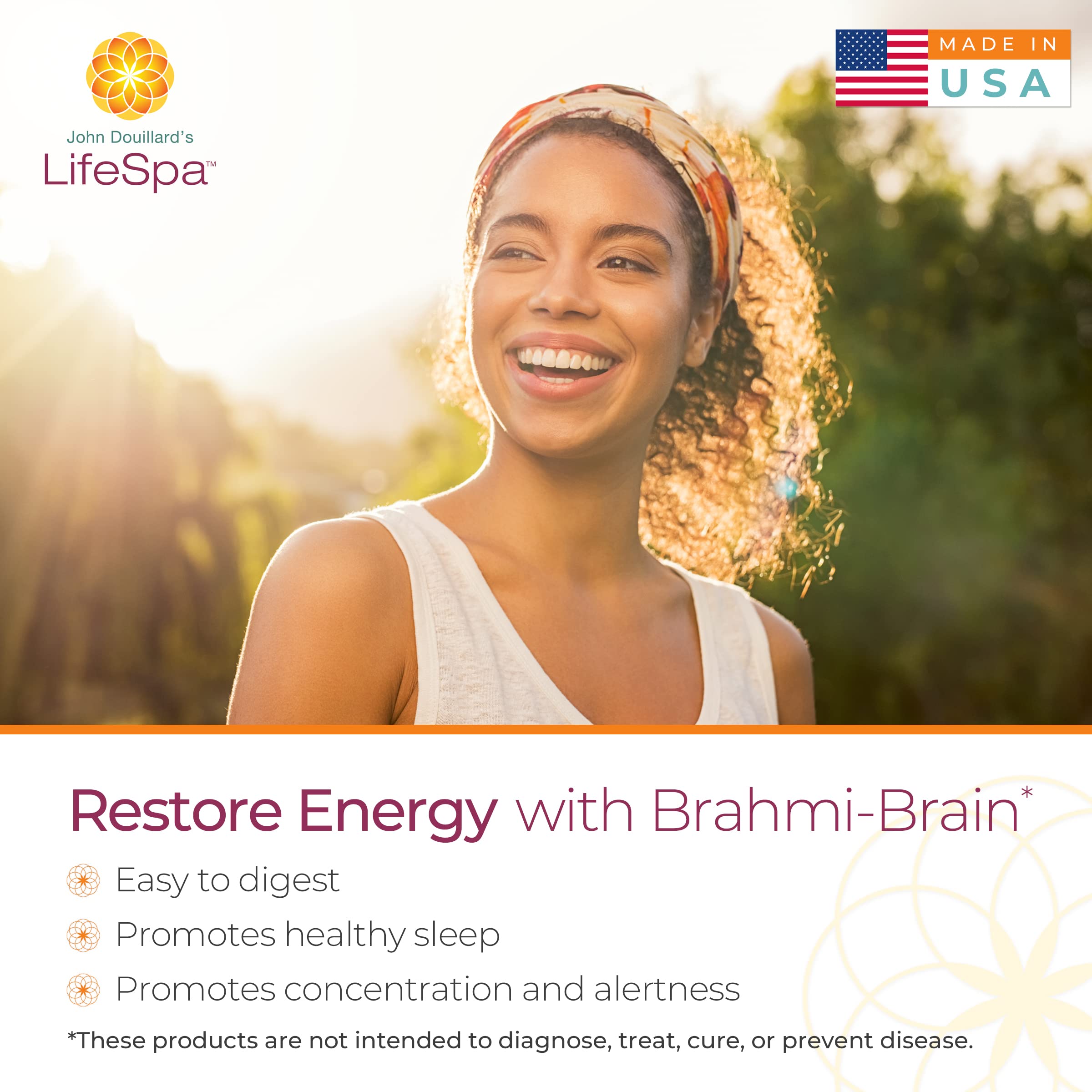 LifeSpa Brahmi Brain dietary supplement bottle showing ingredient information and Ayurvedic benefits
