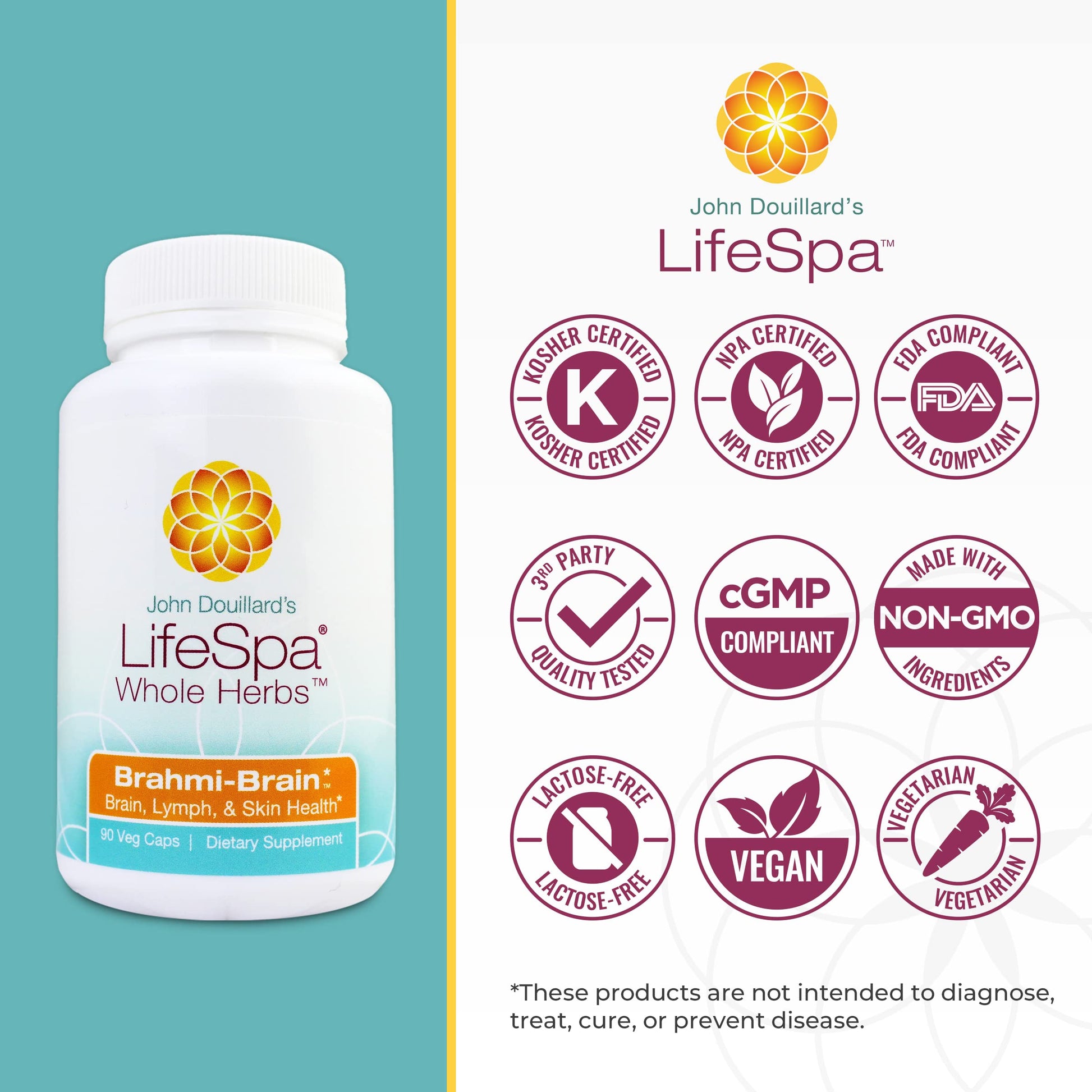 Side view of LifeSpa Whole Herbs memory supplement packaging detailing vegetable capsule configuration