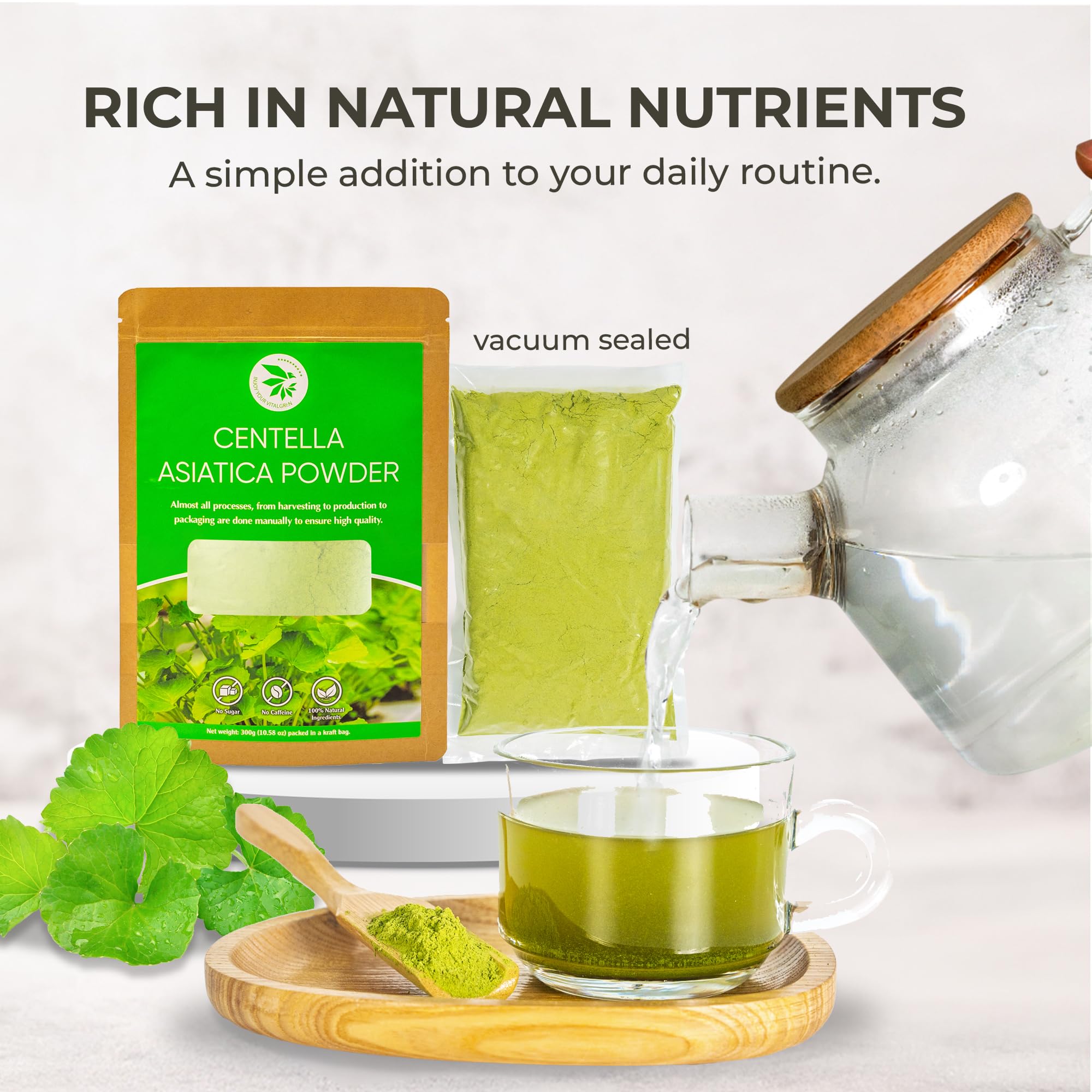 Pure freeze-dried Gotu Kola powder for holistic wellness and memory support.