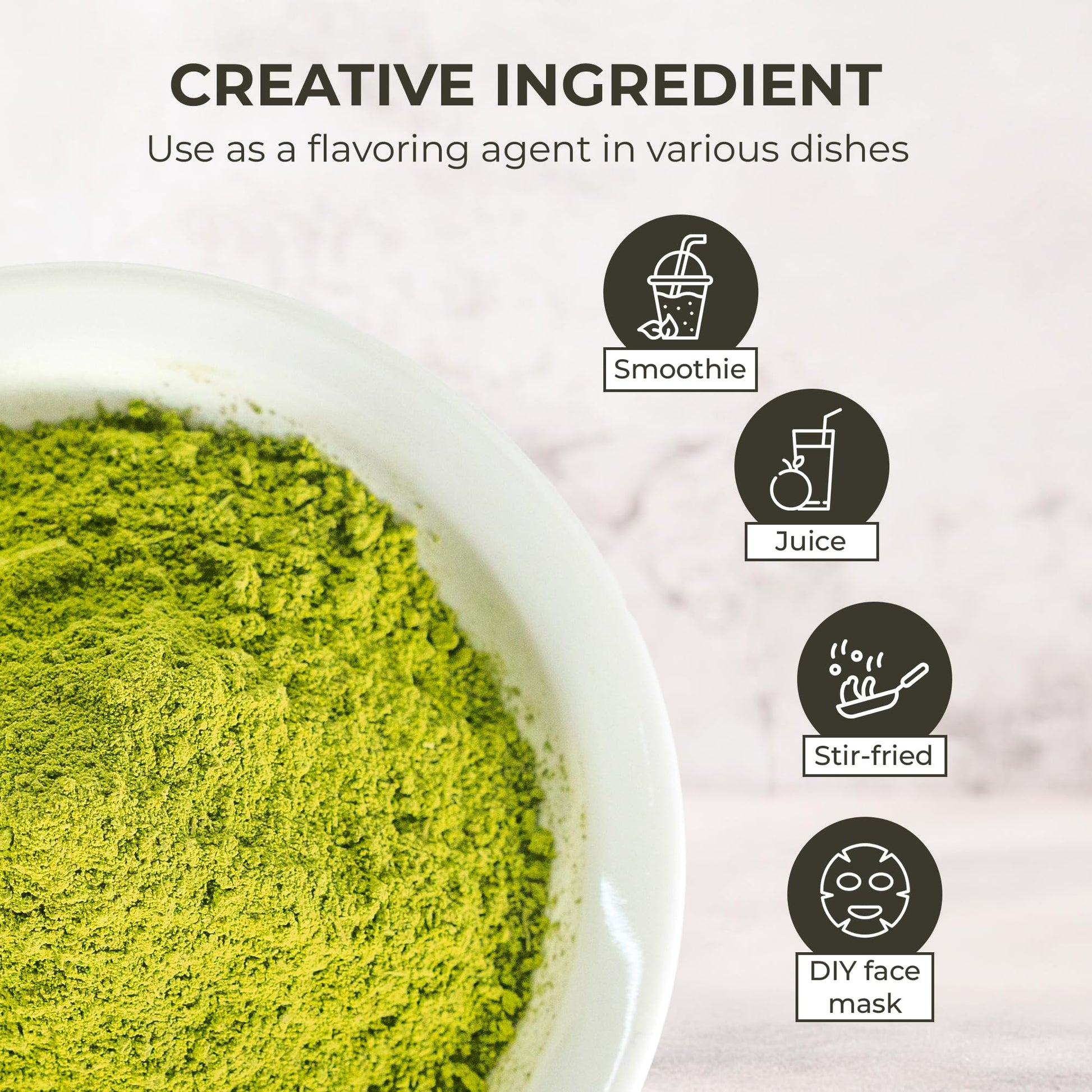 Fine texture of the ground green Centella Asiatica dietary supplement.