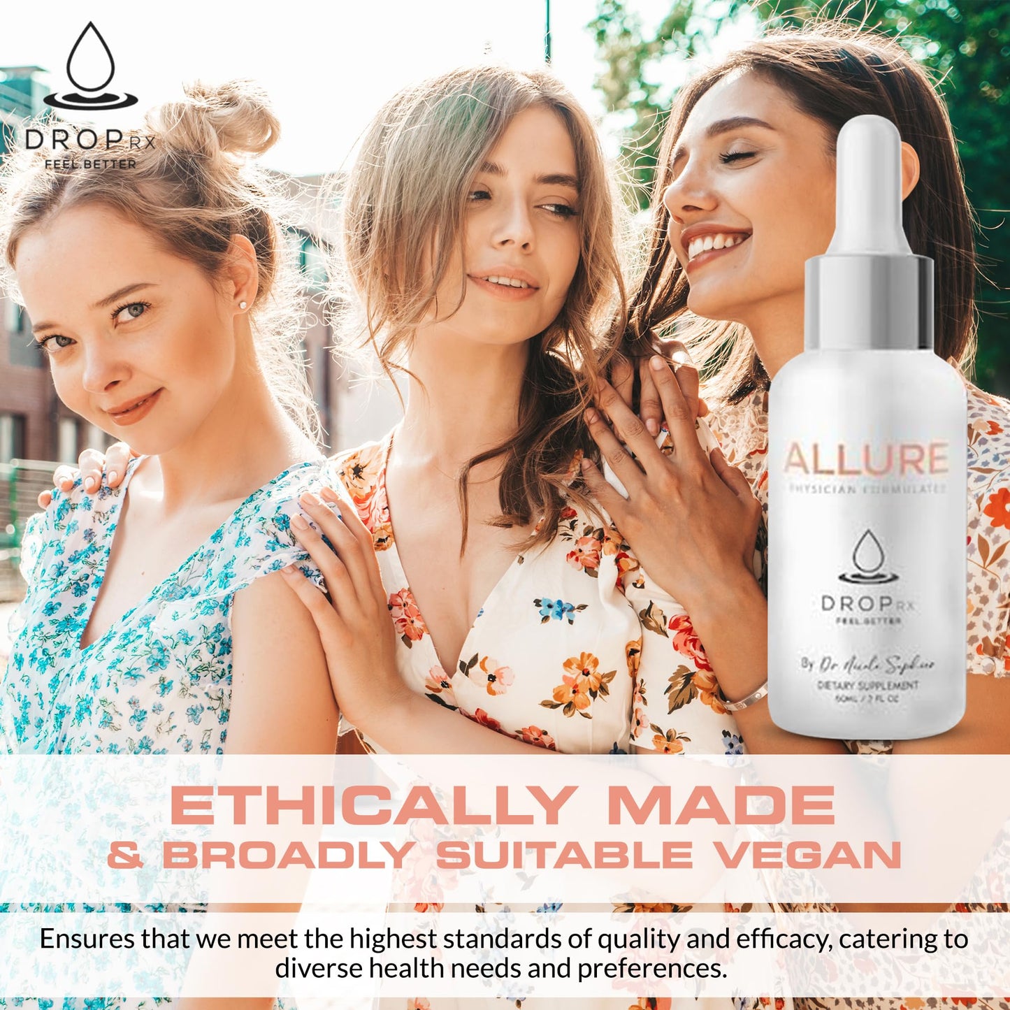 Physician-formulated beauty supplement dropper showing the clean liquid extract consistency.