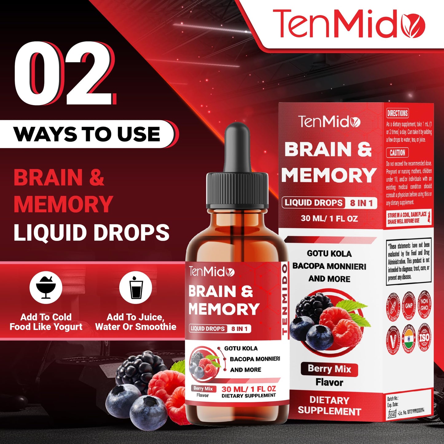 Soltrients Tenmido fast absorbing 30ml tincture bottle for focus and clarity