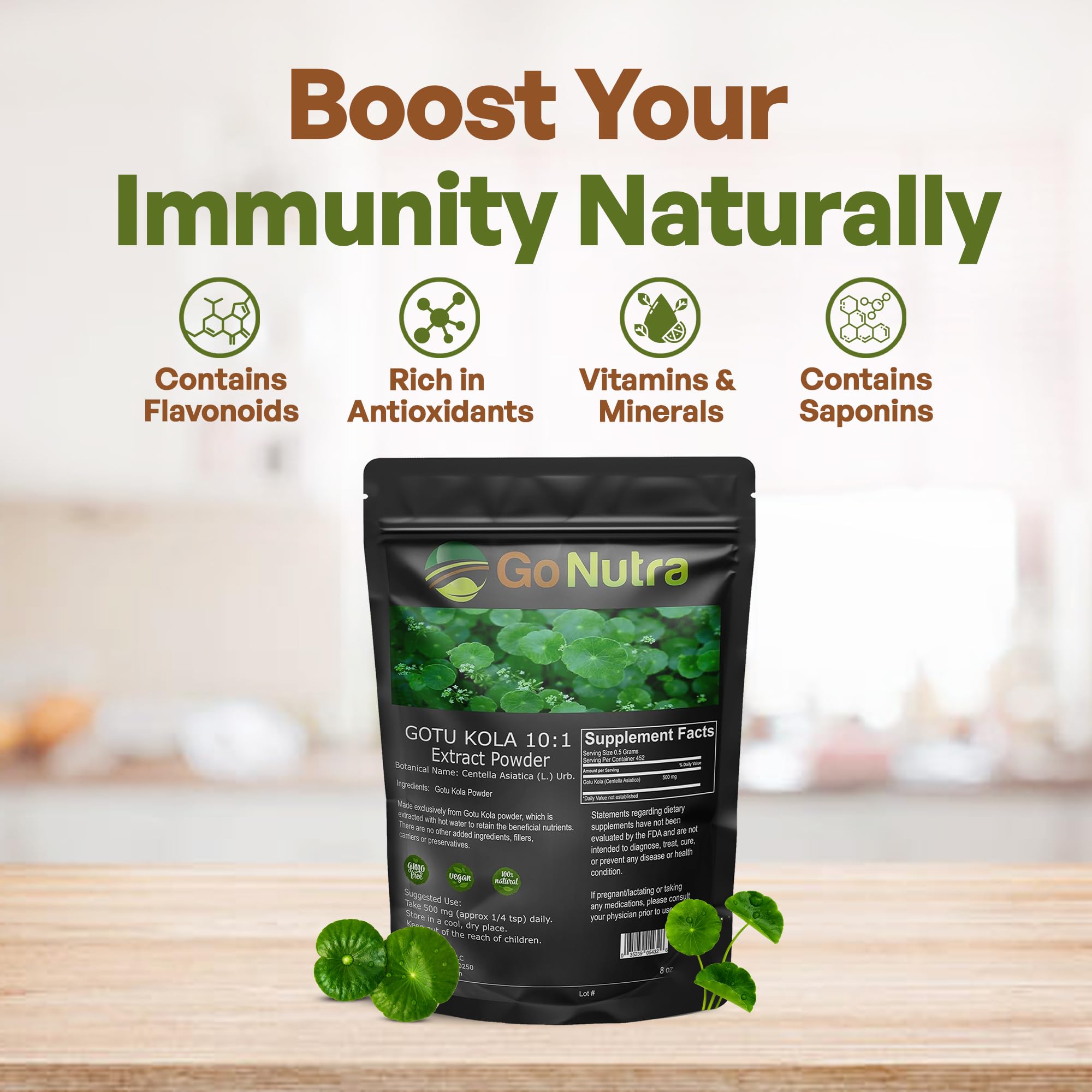 Go Nutra Centella Asiatica concentrated wellness powder supplement label close up