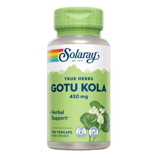 Authentic Solaray True Herbs bottle showing non-GMO and vegan verification symbols.