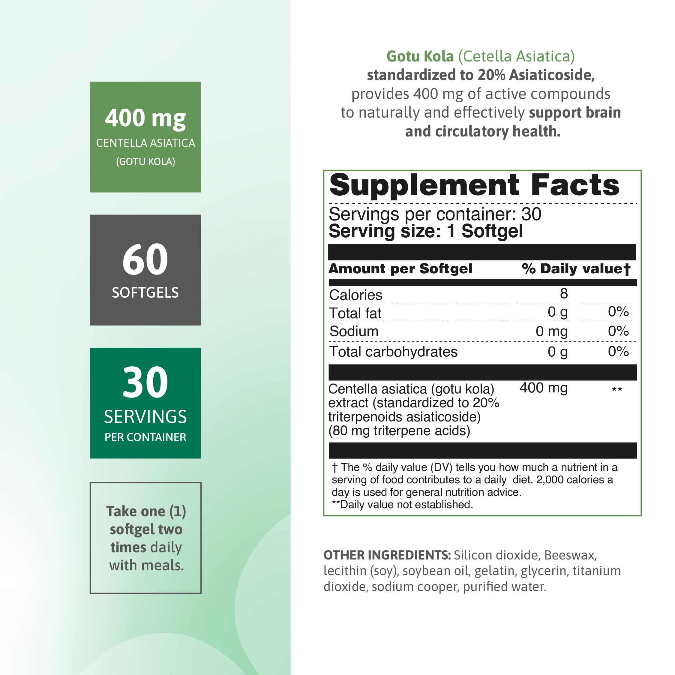Nutra Nutrition Centella Asiatica supplement bottle side view showing standardized twenty percent asiaticosides