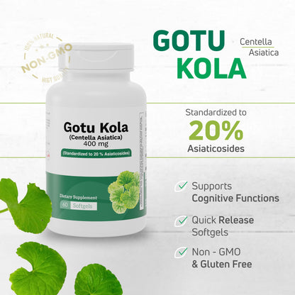 Nutra Nutrition Gotu Kola 400mg back label showcasing supplement facts and clean ingredients
