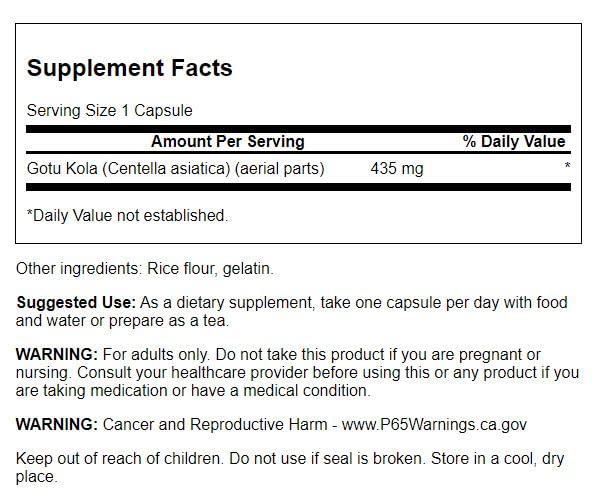 Swanson Full Spectrum Gotu Kola herbal supplement packaging back label