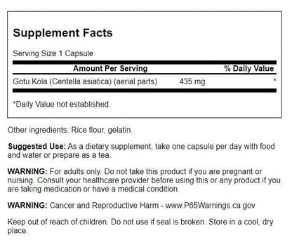 Swanson Full Spectrum Gotu Kola herbal supplement packaging back label