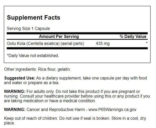Swanson Full Spectrum Gotu Kola herbal supplement packaging back label