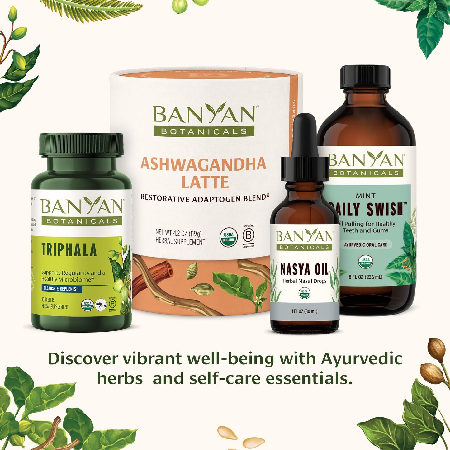 USDA Certified Organic logo and non GMO seals on Banyan Botanicals Brahmi pouch