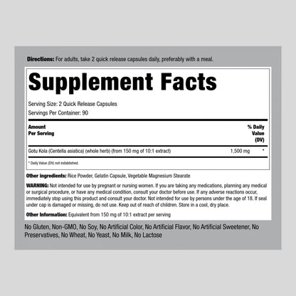 Piping Rock Centella asiatica herbal supplement packaging displaying non-GMO and gluten free labels