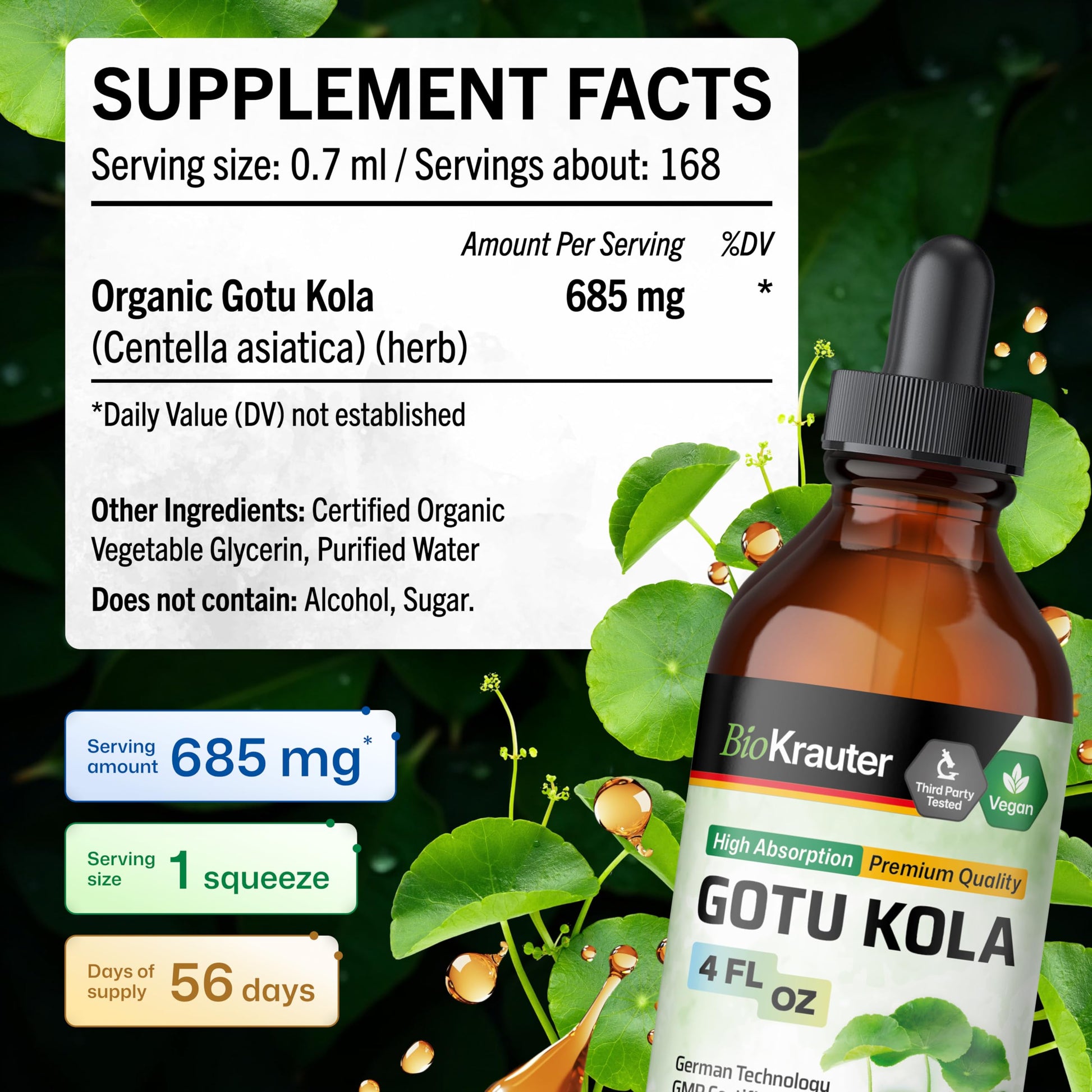 685mg Gotu Kola extract bottle for cognitive support