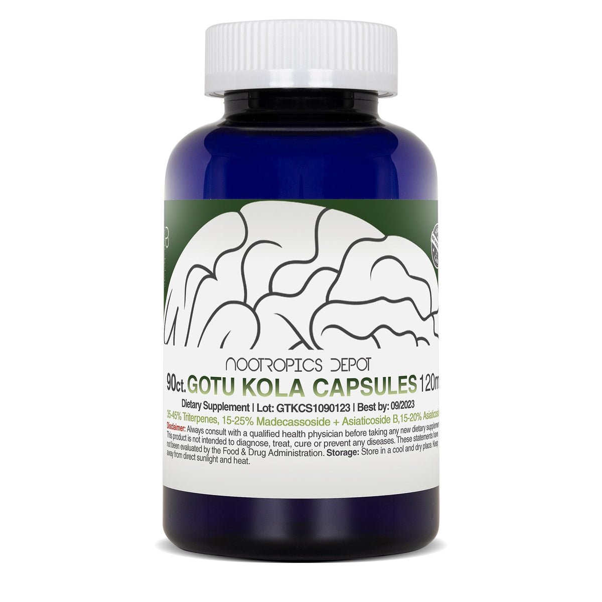 Premium dietary supplement container showing the official Nootropics Depot brand seal