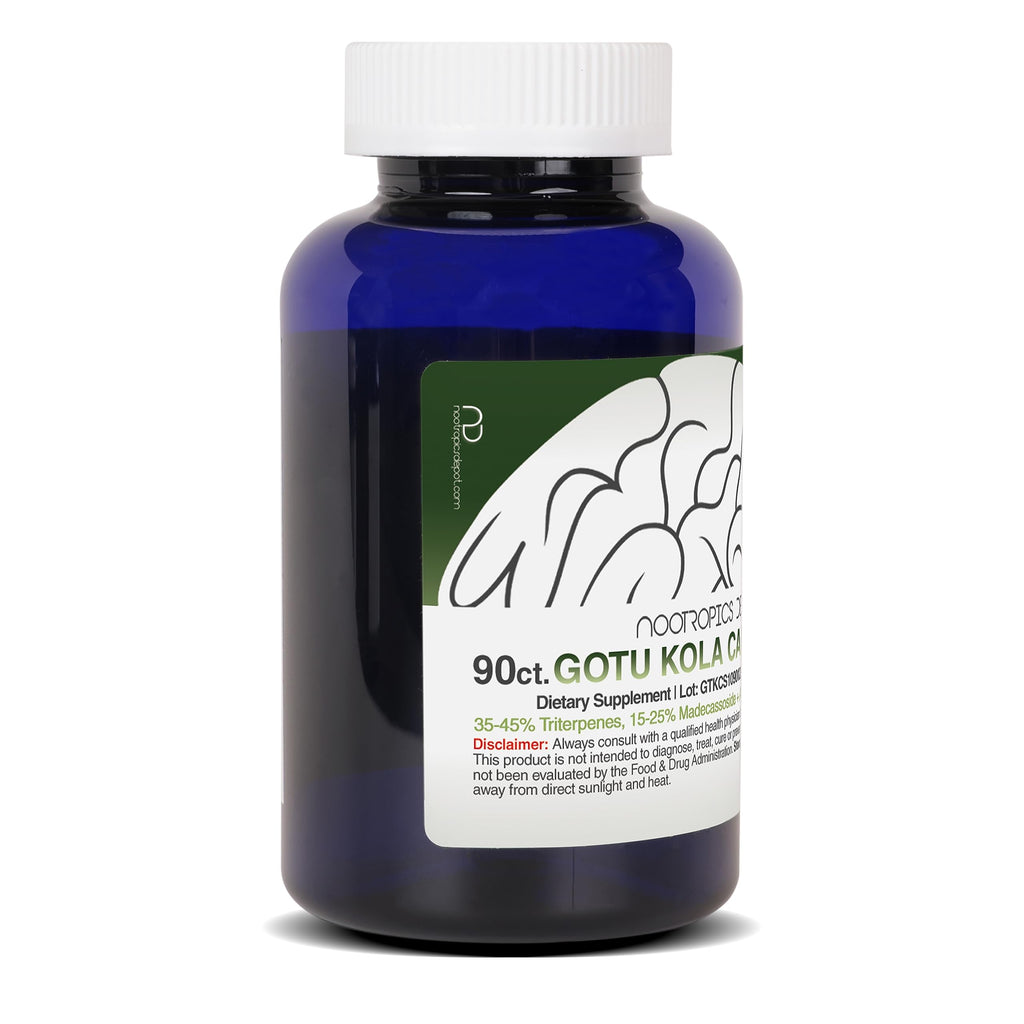 Gotu Kola extract capsules highlighting stress response and memory enhancement features