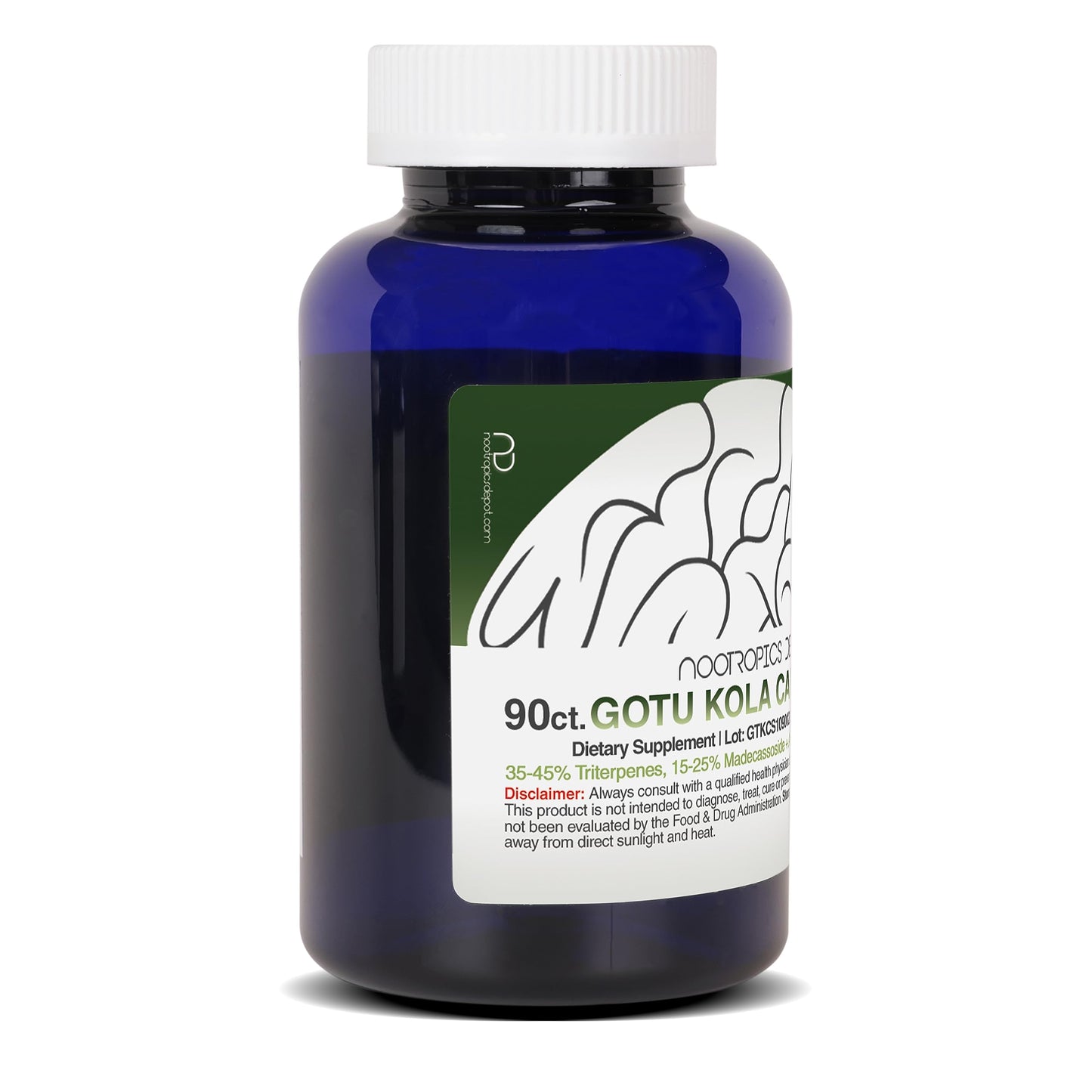 Gotu Kola extract capsules highlighting stress response and memory enhancement features