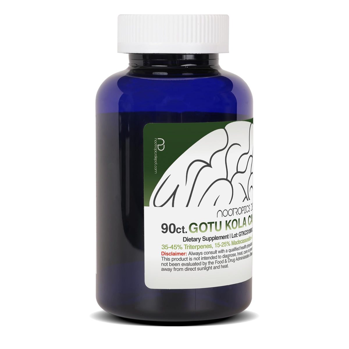 Gotu Kola extract capsules highlighting stress response and memory enhancement features