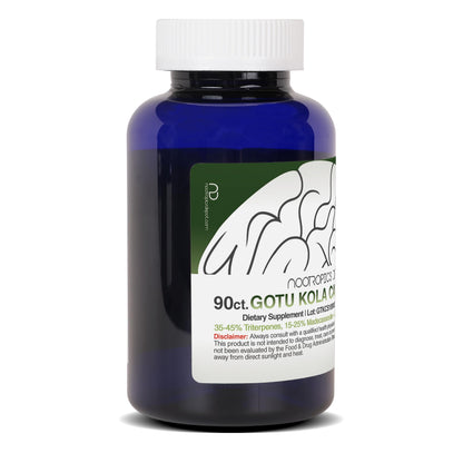 Gotu Kola extract capsules highlighting stress response and memory enhancement features