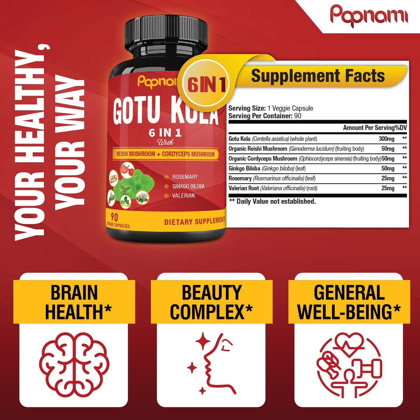 Papnami 6-in-1 formula capsules with Reishi and Cordyceps mushrooms
