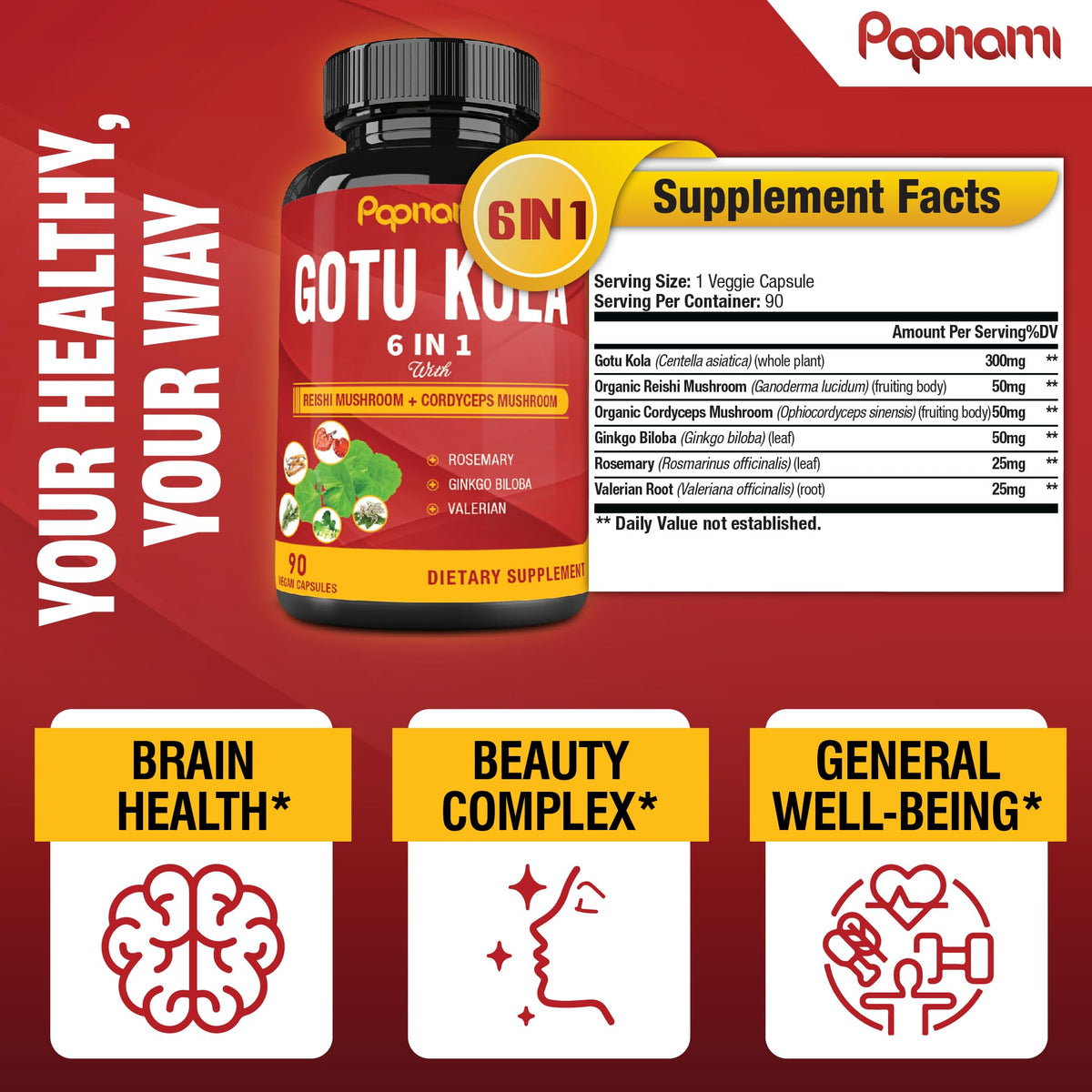 Papnami 6-in-1 formula capsules with Reishi and Cordyceps mushrooms