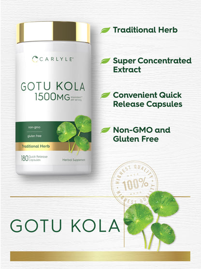 Close-up of Carlyle Gotu Kola supplement nutrition facts panel showing whole herb contents