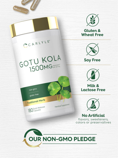 Authentic Carlyle Gotu Kola capsule bottle showing gluten-free and allergen-free certifications