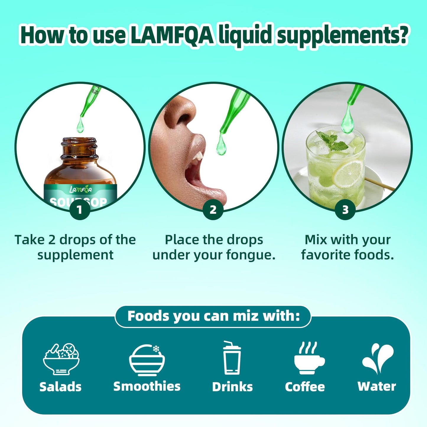 LAMFQA Soursop Bitters 10 in 1 herbal supplement bottle showcasing the authentic imported packaging.