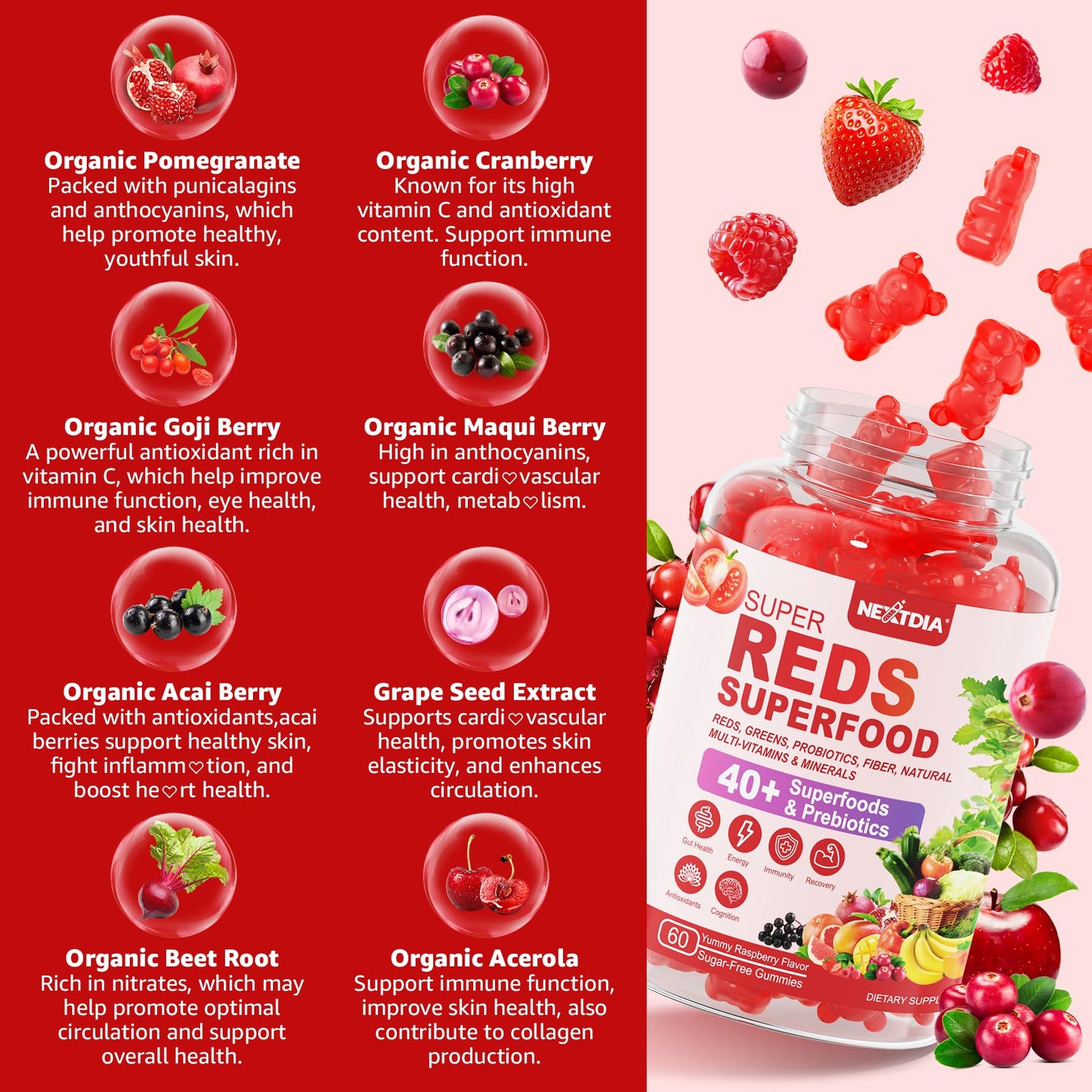 Nextdia Super Greens and Reds Gummies fruit flavor texture