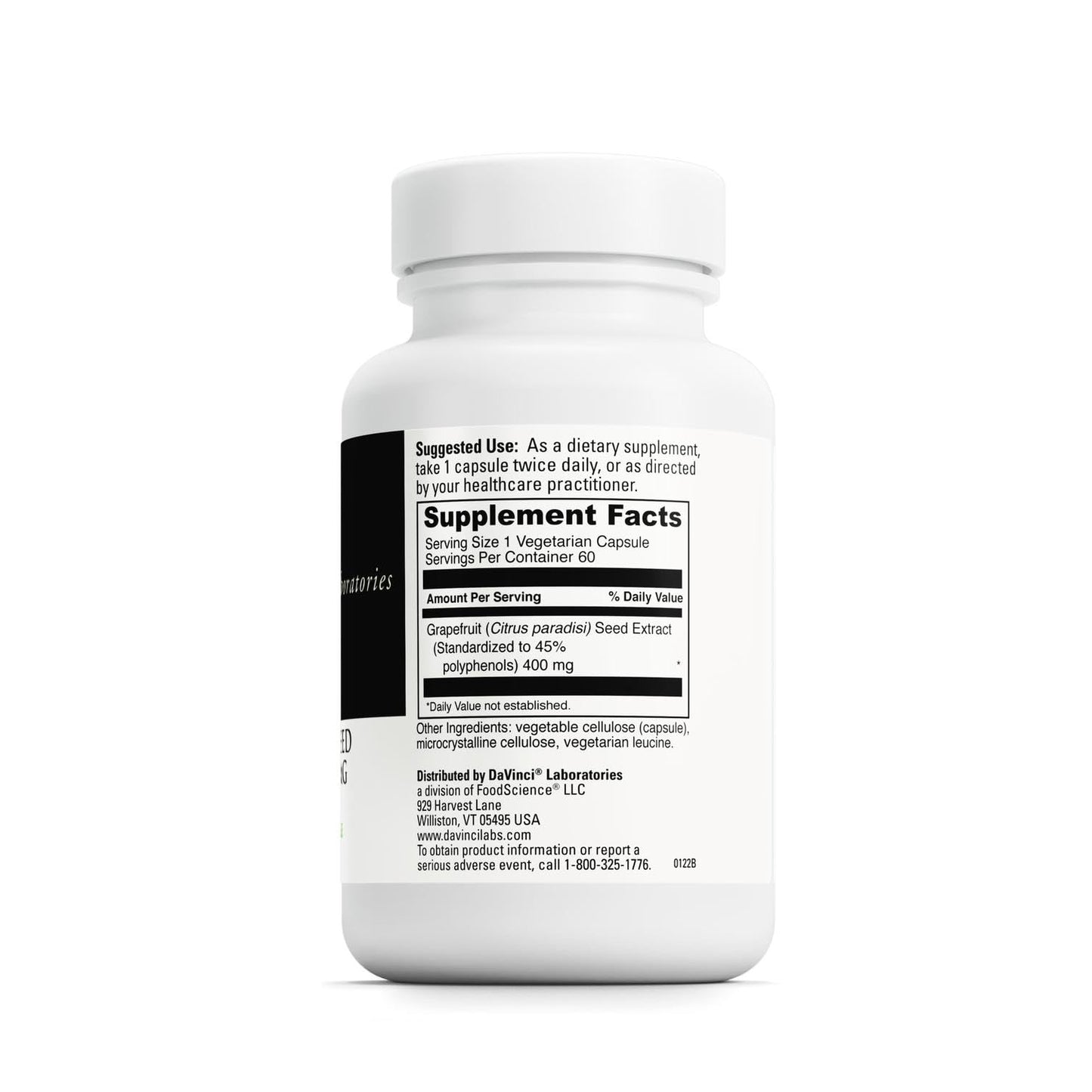Close up of DaVinci Laboratories supplement label showing 400 mg dosage