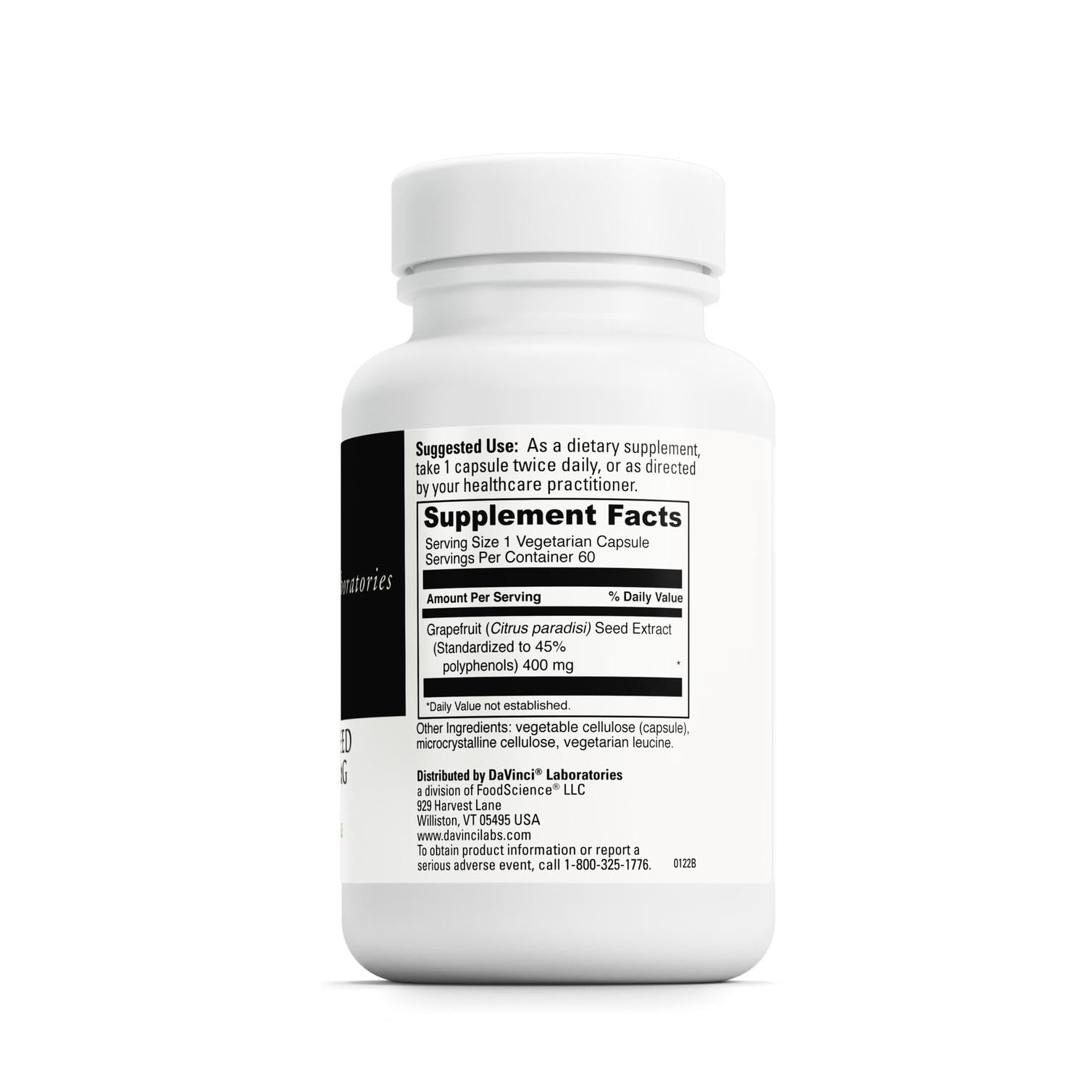 Close up of DaVinci Laboratories supplement label showing 400 mg dosage