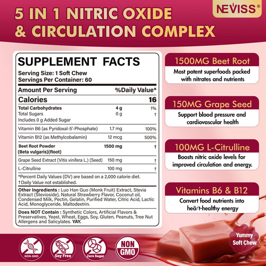 Neviss Beet Heart Chews nutrition facts label