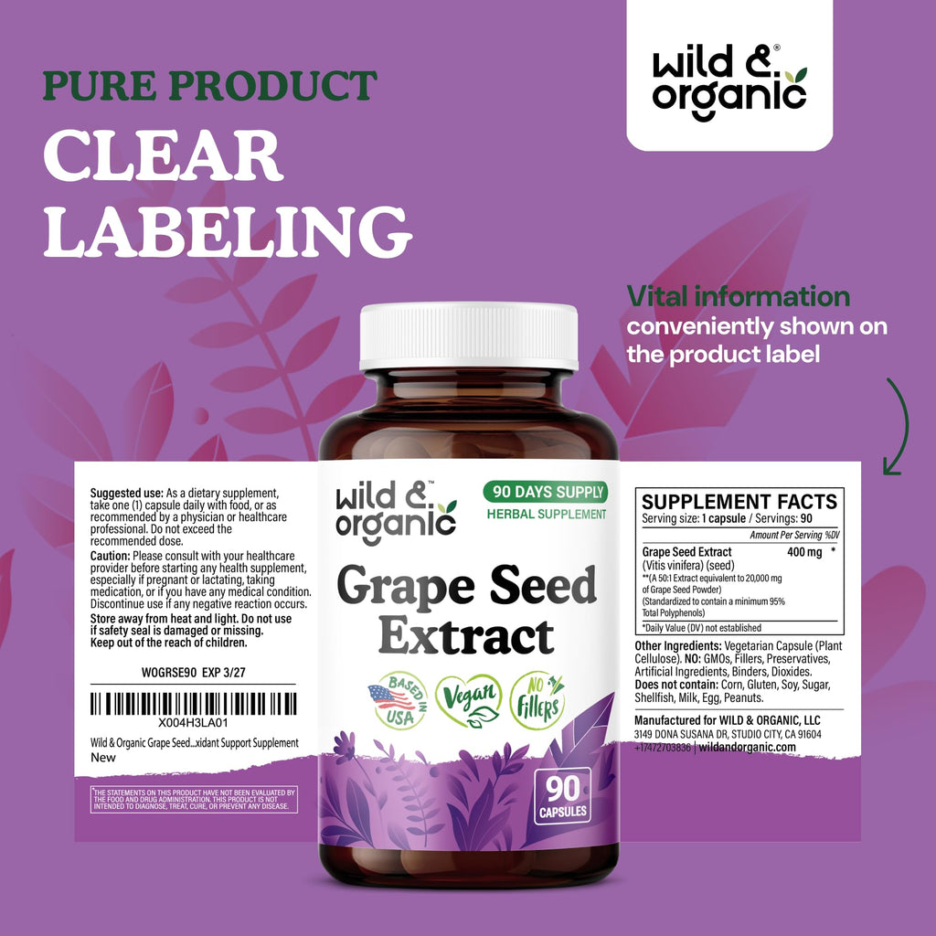 Wild and Organic Grape Seed Extract supplement facts panel