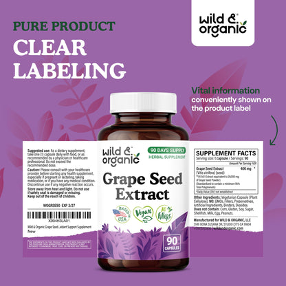 Wild and Organic Grape Seed Extract supplement facts panel
