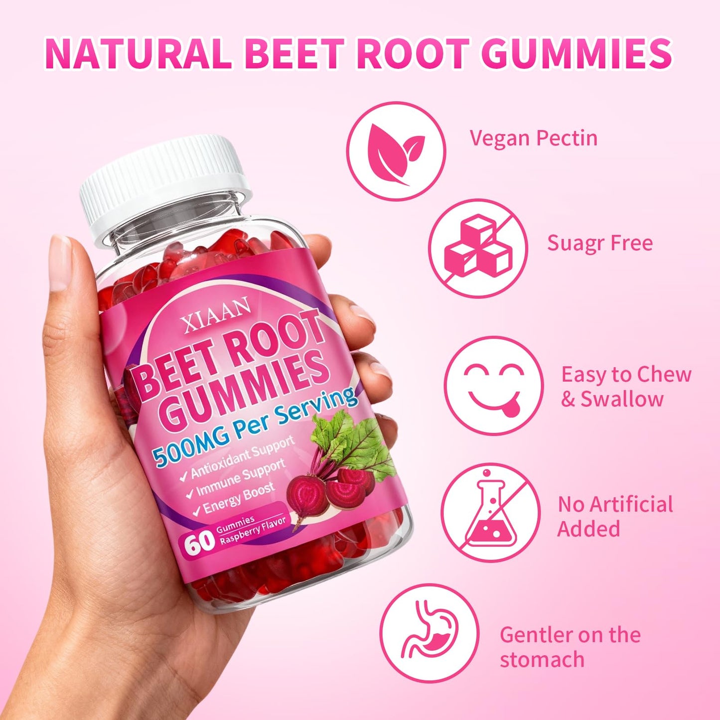 Vegan and organic beetroot supplement bottle for energy