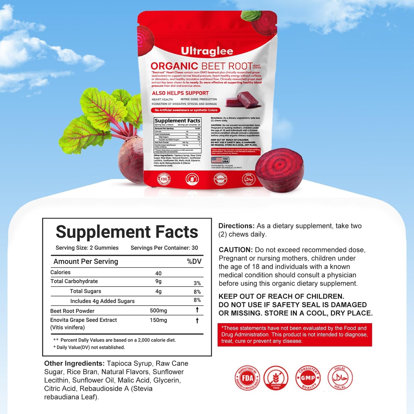 Ultraglee Beetsroot Heart supplement label details