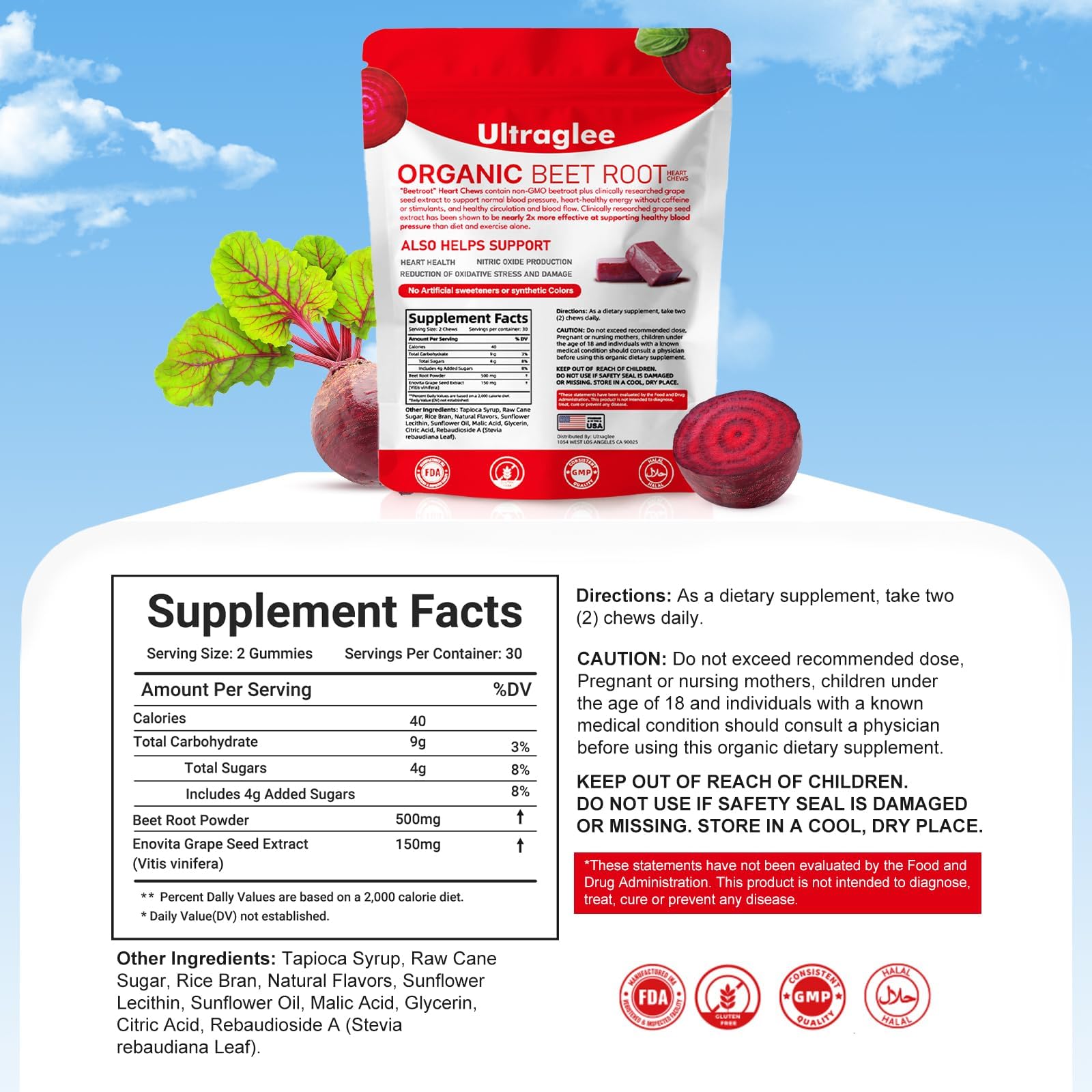 Ultraglee Beetsroot Heart supplement label details