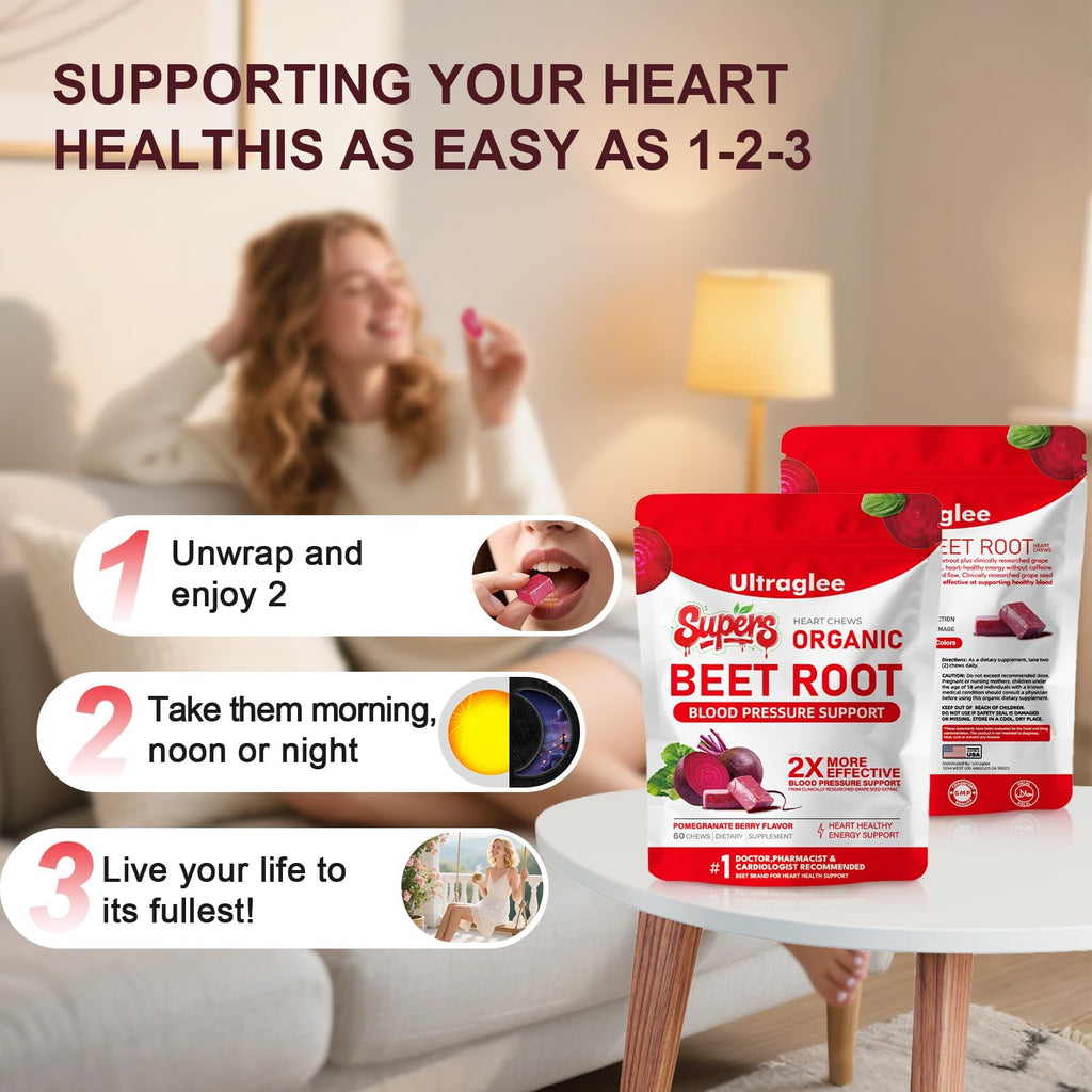 Pomegranate Berry flavored beet chews for heart health