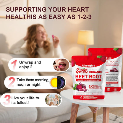 Pomegranate Berry flavored beet chews for heart health
