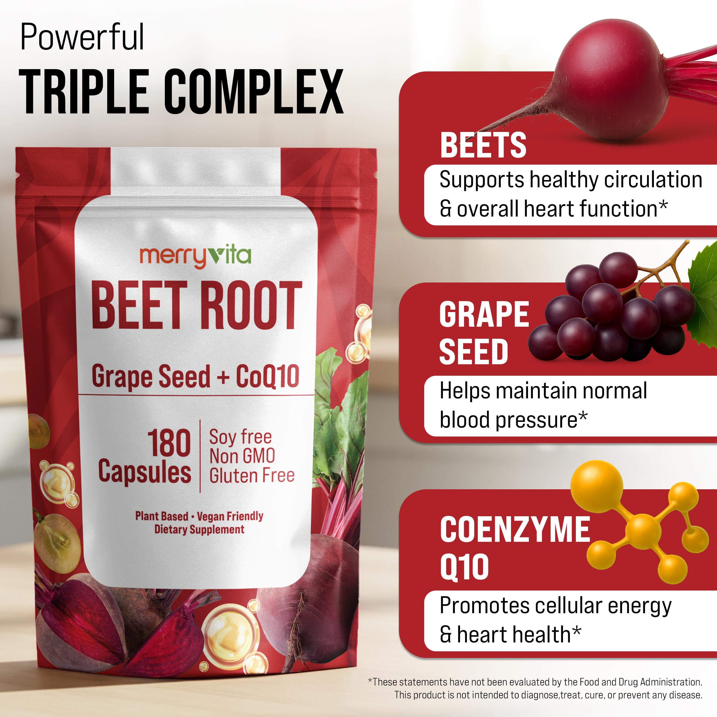 Merry Vita Beet Root supplement bottle nutrition label