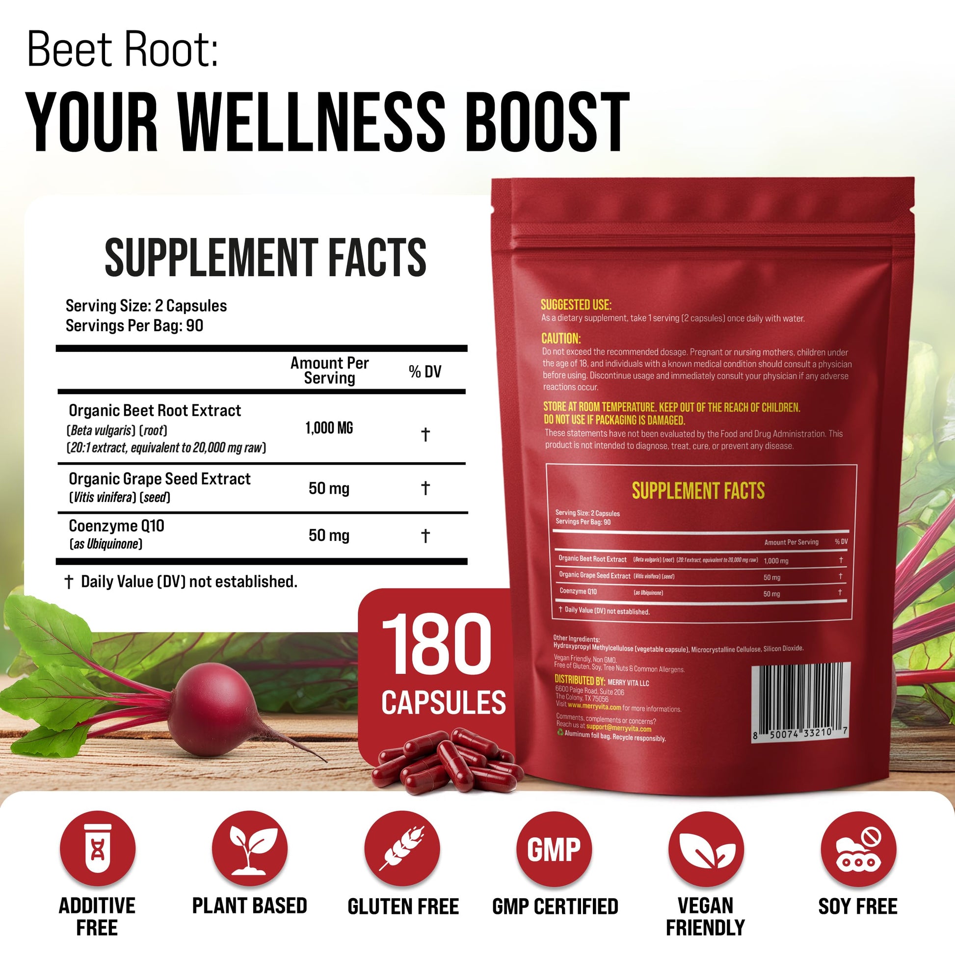 Merry Vita 180 vegan capsules bottle side view